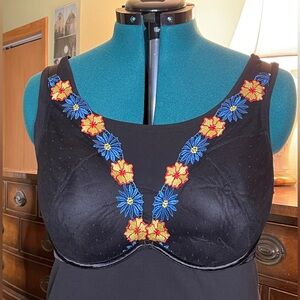 Lane Bryant Cacique Floral Plunge Bra, 42D, lined cups, sheer back